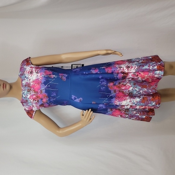 ADRIANNA Pappell Blue white Pink Floral Dress - Picture 4 of 12